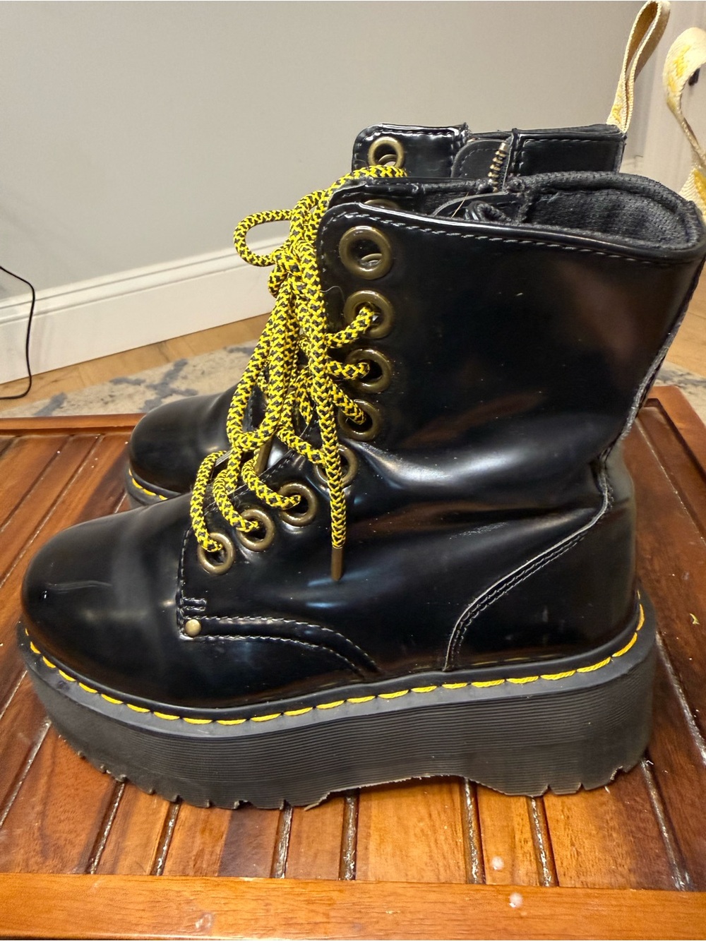 Dr. Martens Black Platform Lace-Up Boots with Yellow Accents - Picture 3 of 6